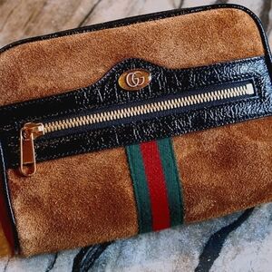 Gucci Ophidia Belt Bag GRG Web Brown Suede BELT STRAP NOT INCLUDED NEW